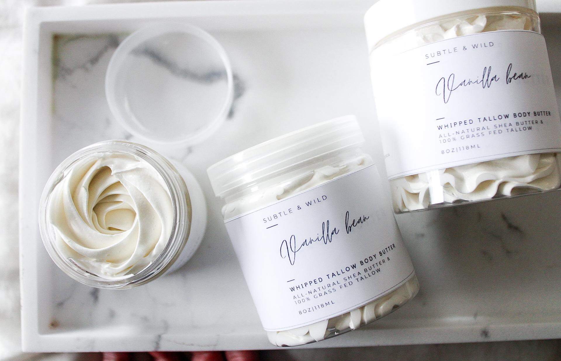 Vanilla Bean Whipped Tallow Butter• Beef Tallow•Beef Suet• Moisturizer Beef Tallow Skincare•Tallow•Skin Tallow, Natural Skincare,Body Butter - Subtle and Wild